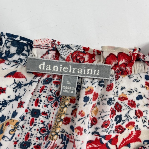 daniel rainn Womens Sleeveless Blouse XL Red Blue Floral Ruffle Sleeve V Neck - Picture 6 of 7